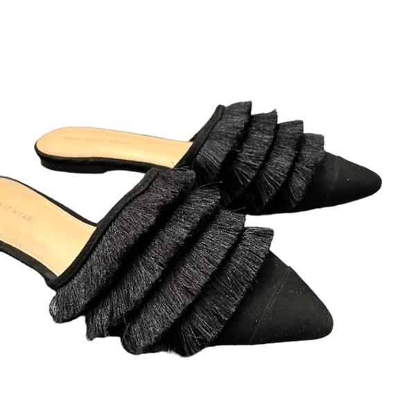 Black fringe slip on mules size 10 - Picture 5 of 7